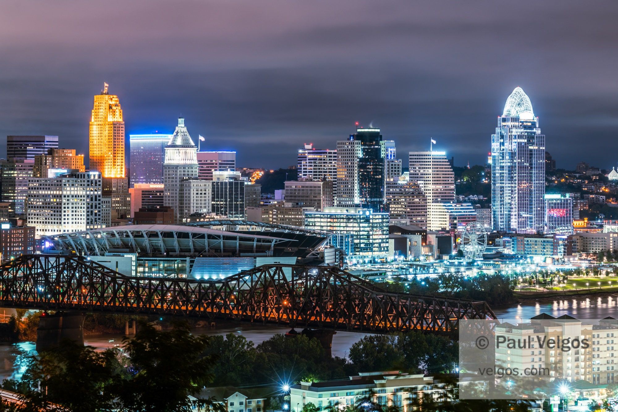 2000x1334 Cincinnati Skyline Poster: Ohio Wall Decor, Cincinnati City at Night Print, Cincinnati Skyline Wall Art, Cinicinnati Cityscape Artwork Print