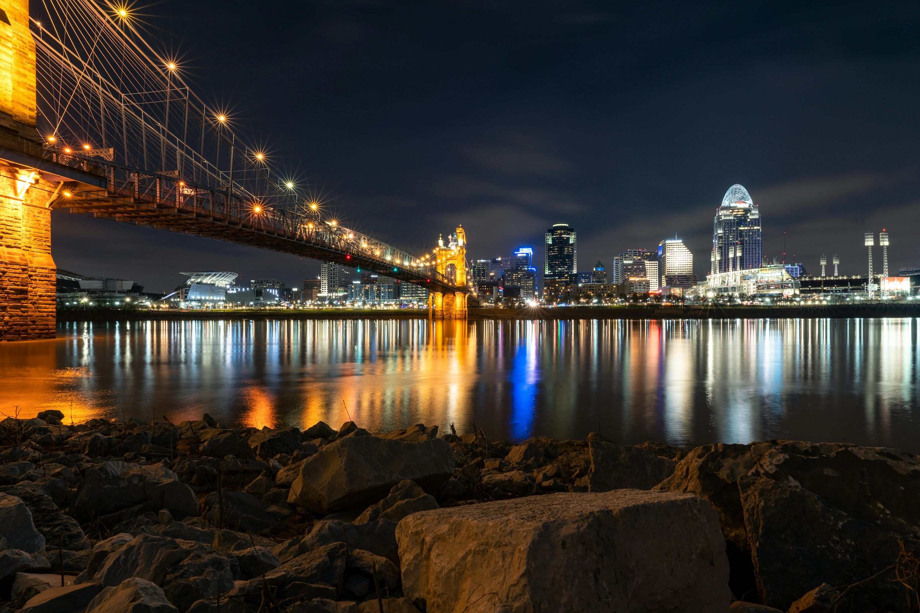 3000x2000 Bridge over water during night time photo