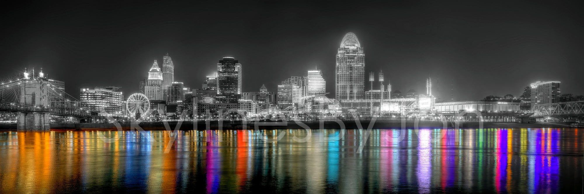 2000x667 Cincinnati Skyline NIGHT River Panoramic Photo Print Cityscape Cincy Picture