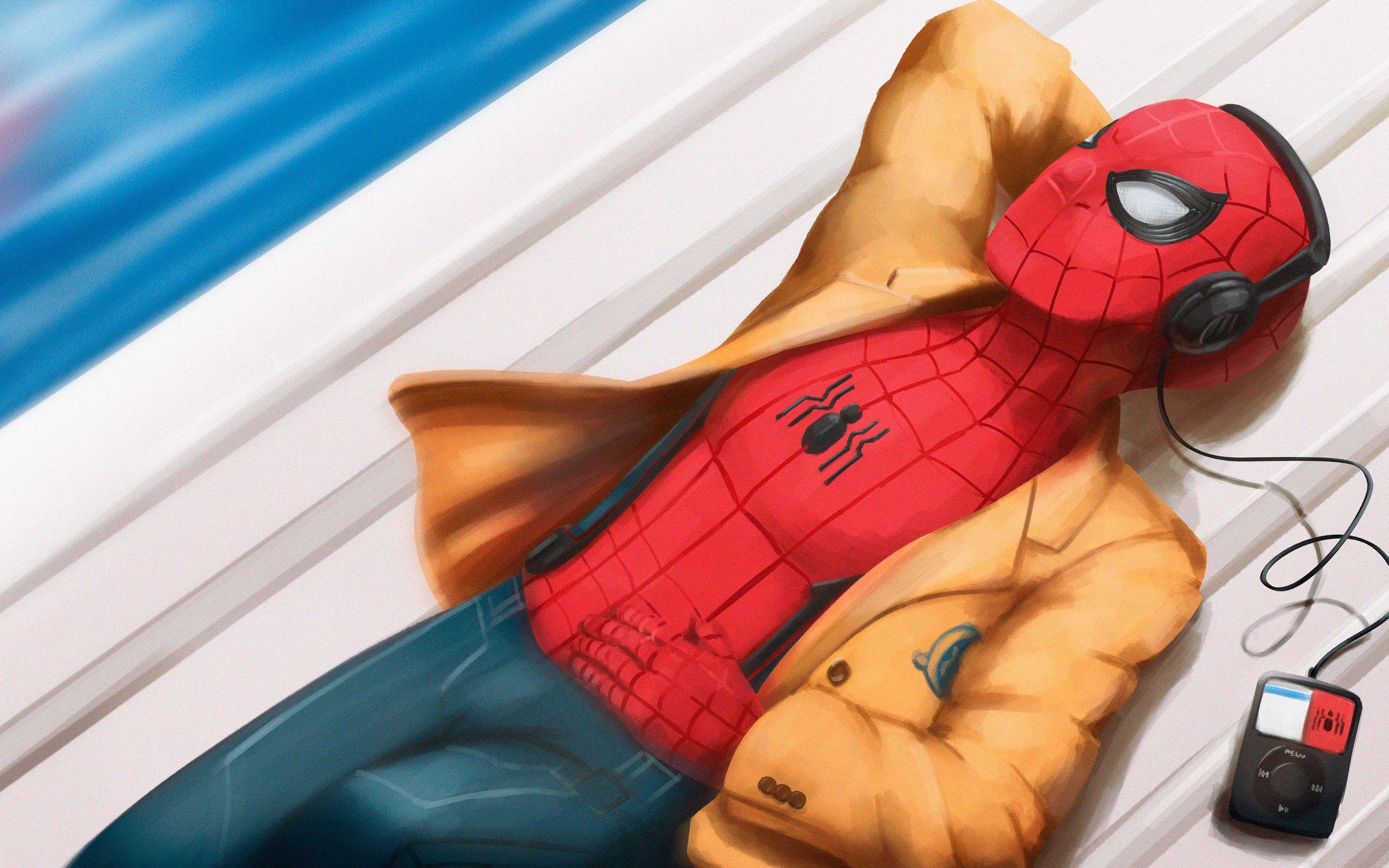 2880x1800 Spider Man Listening To Music Macbook Pro Retina HD 4k