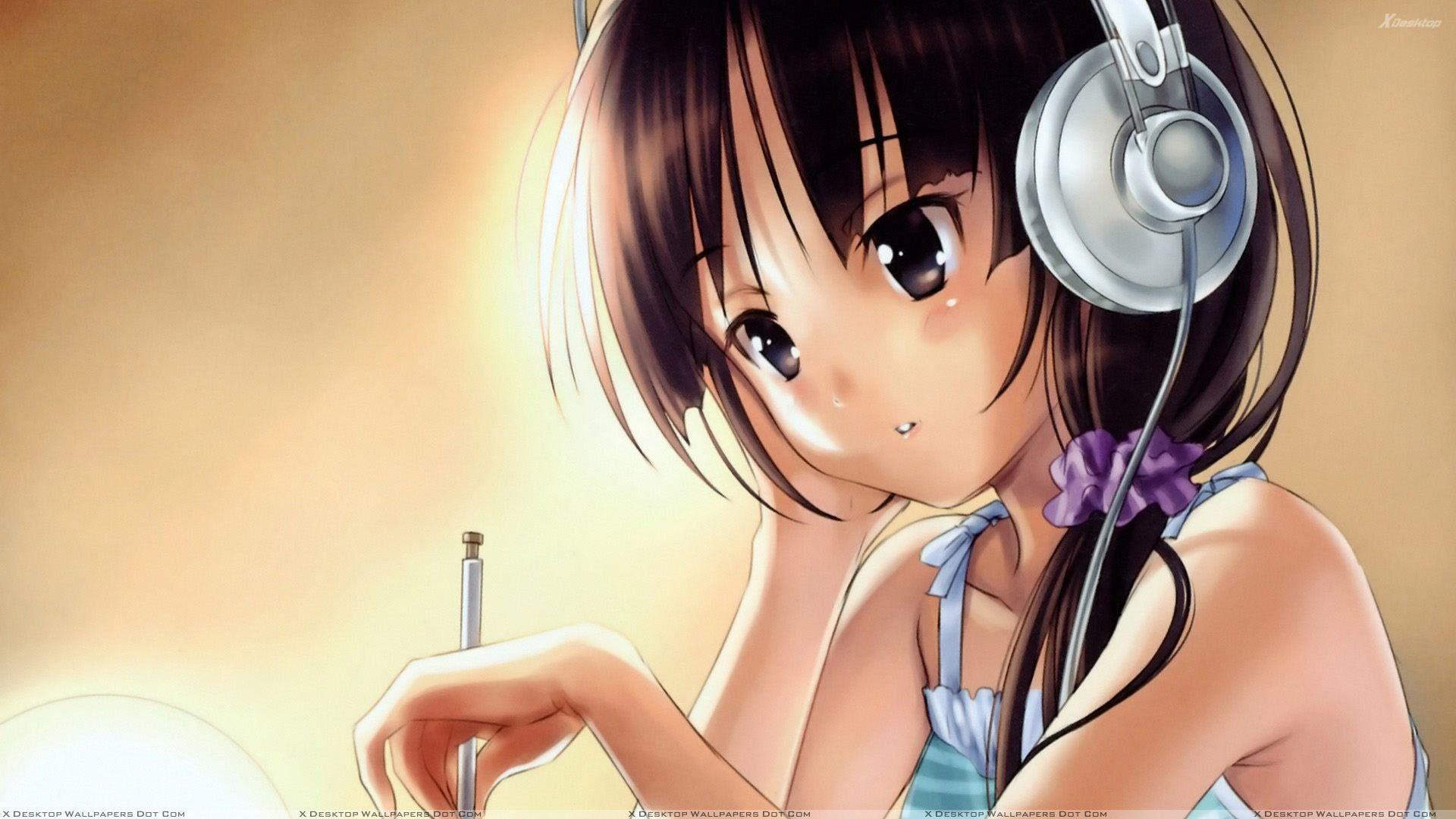 1920x1080 Beautiful Sad Anime Girl Listening Music While Reading Wallpaper