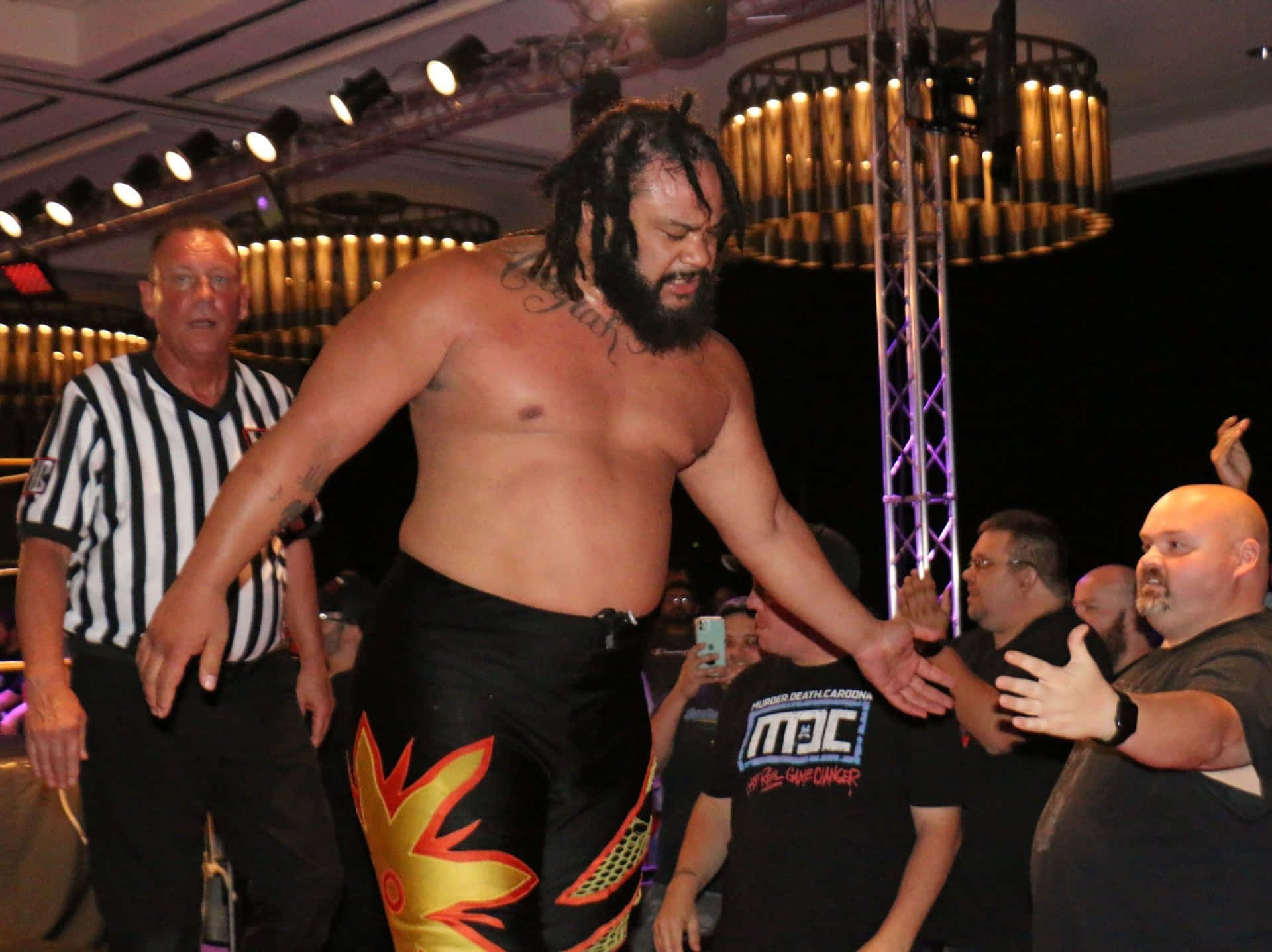 1920x1437 Download Powerhouse Wrestler Jacob Fatu Striking a Pose Wallpaper