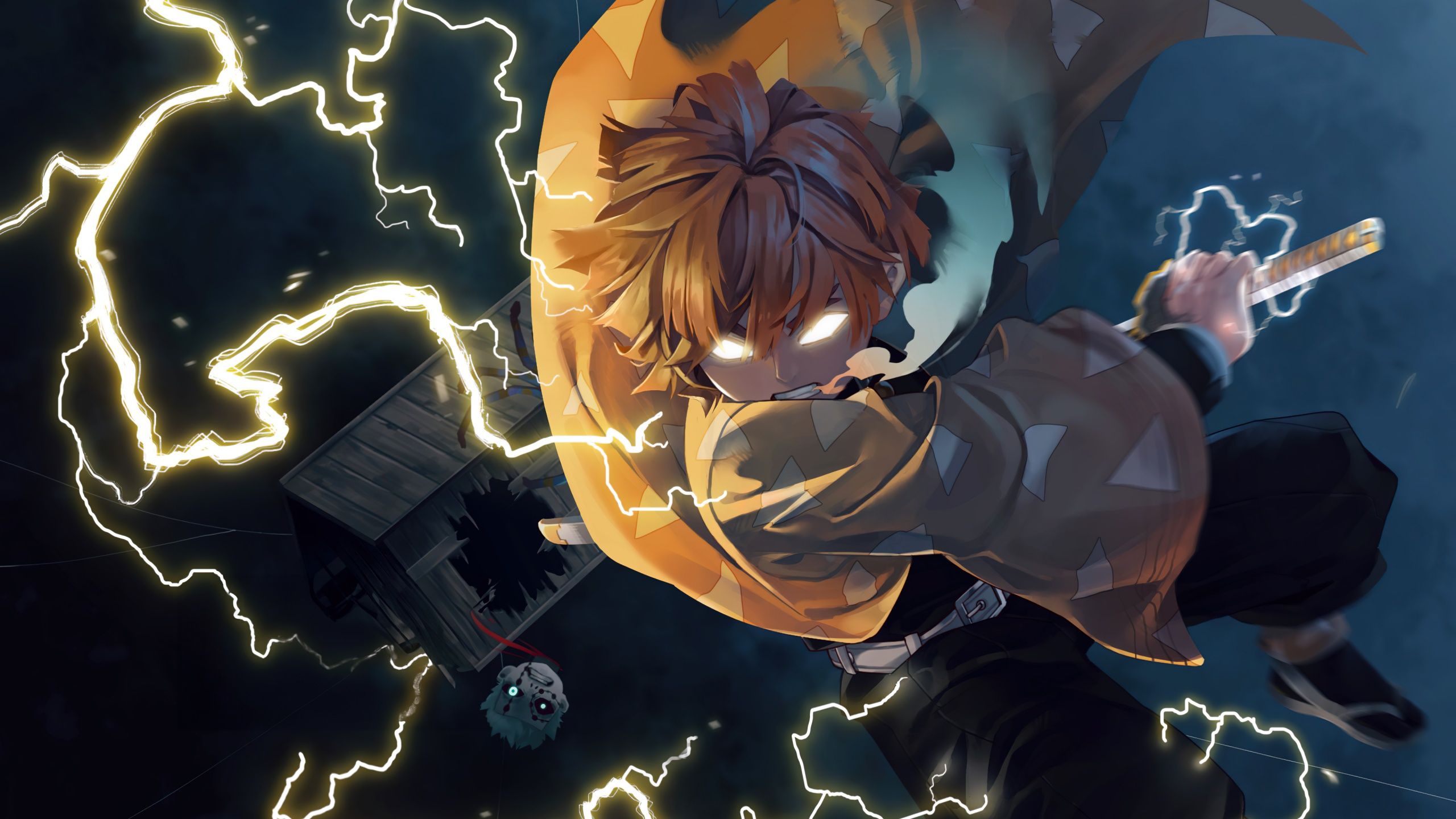 2560x1440 Zenitsu Agatsuma Wallpaper 4K, Lightning Strike