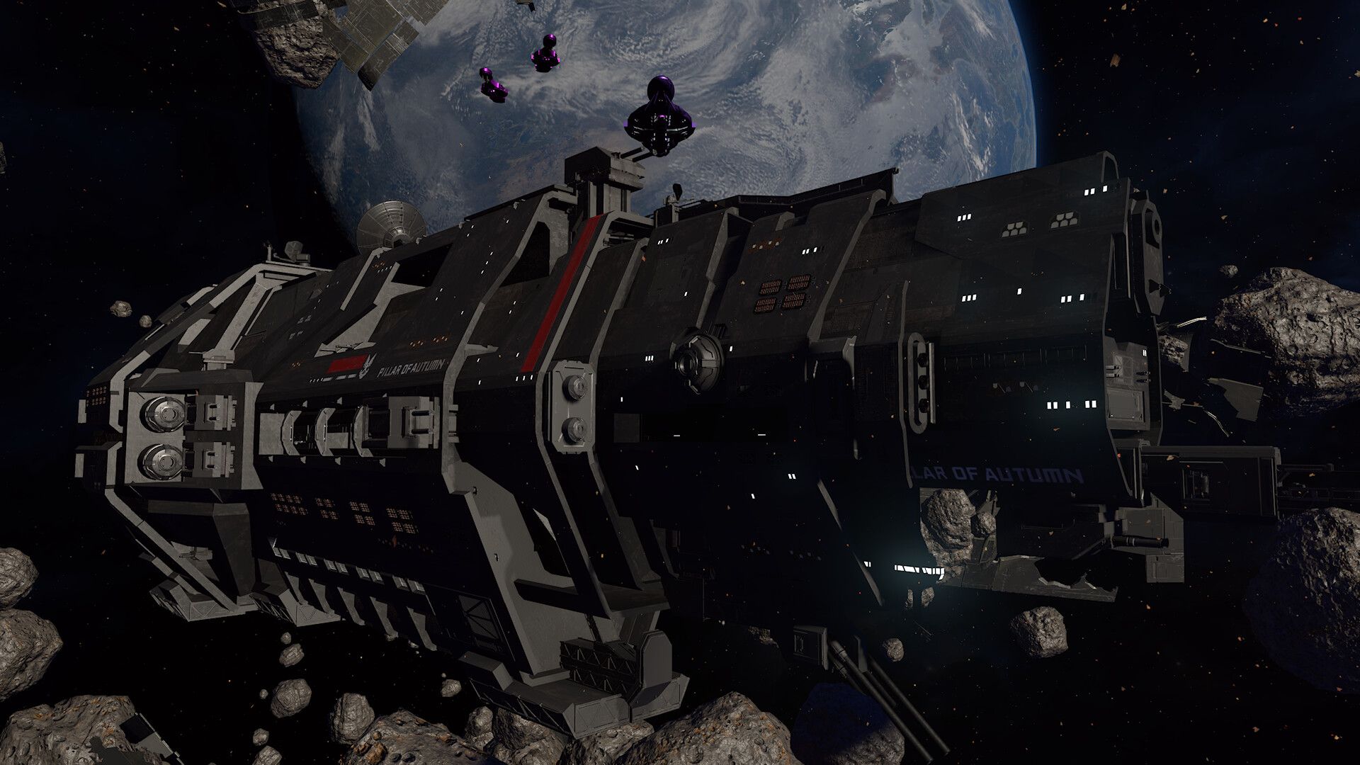 1920x1080 Escape from Reach. A 50% scale recreation of the Pillar of Autumn for Space Combat gameplay