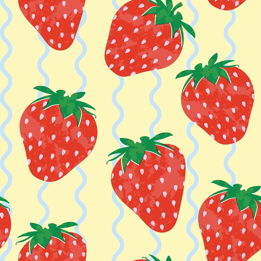 1000x1000 Wiggle with a Chance of Strawberry Wallpaper in Lemon and Mint