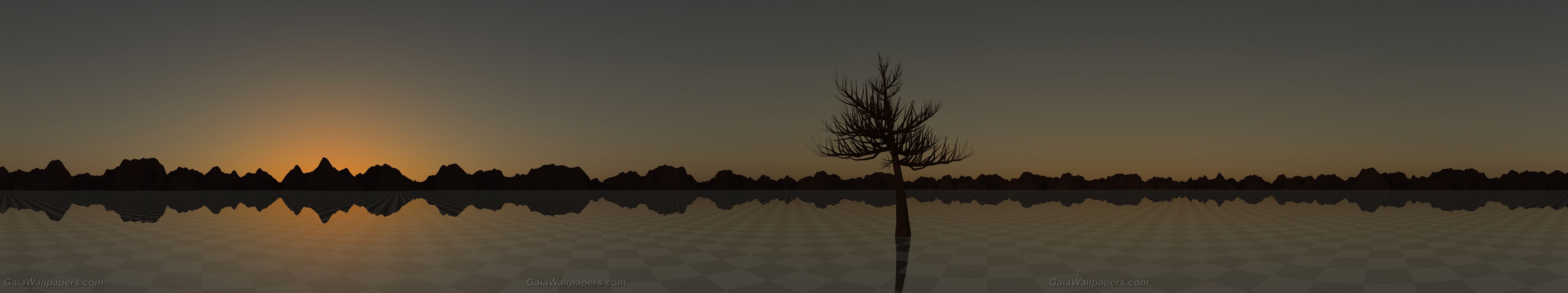 5760x1080 Lonely tree in a lonely land at dusk wallpaper 5760x1080 Desktop Wallpaper