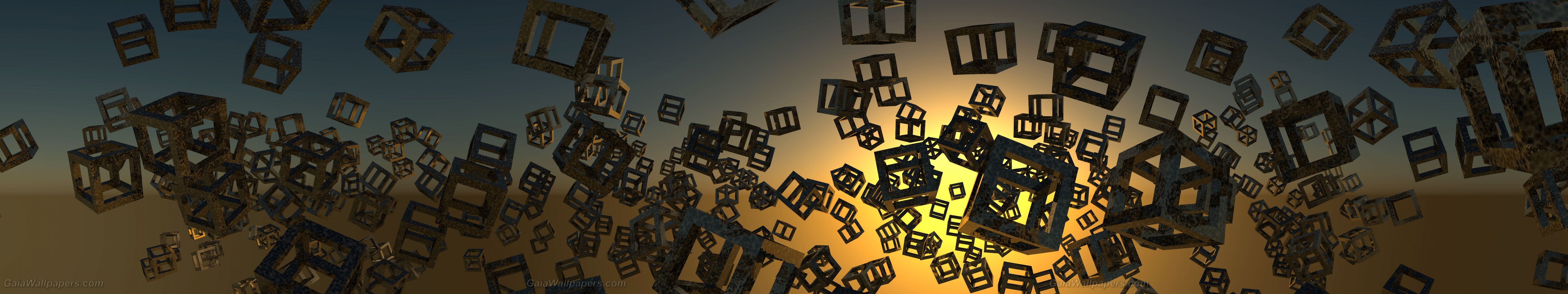 5760x1080 Cube structures in a virtual sunset wallpaper 5760x1080 Desktop Wallpaper