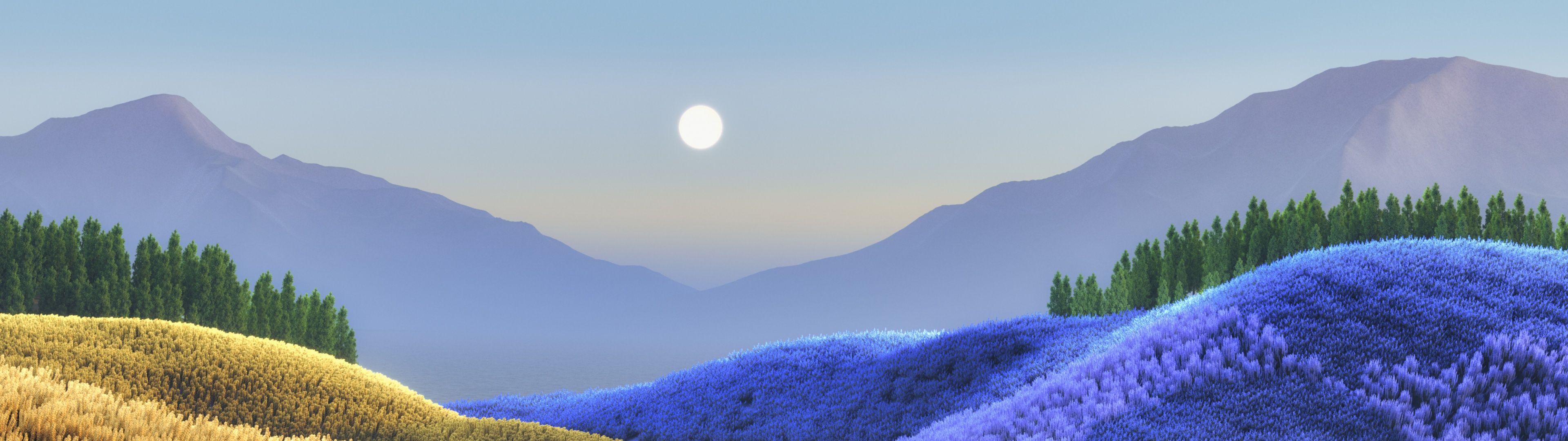 3840x1080 Landscape Wallpaper 4K, Surreal, Windows Moon, Lake