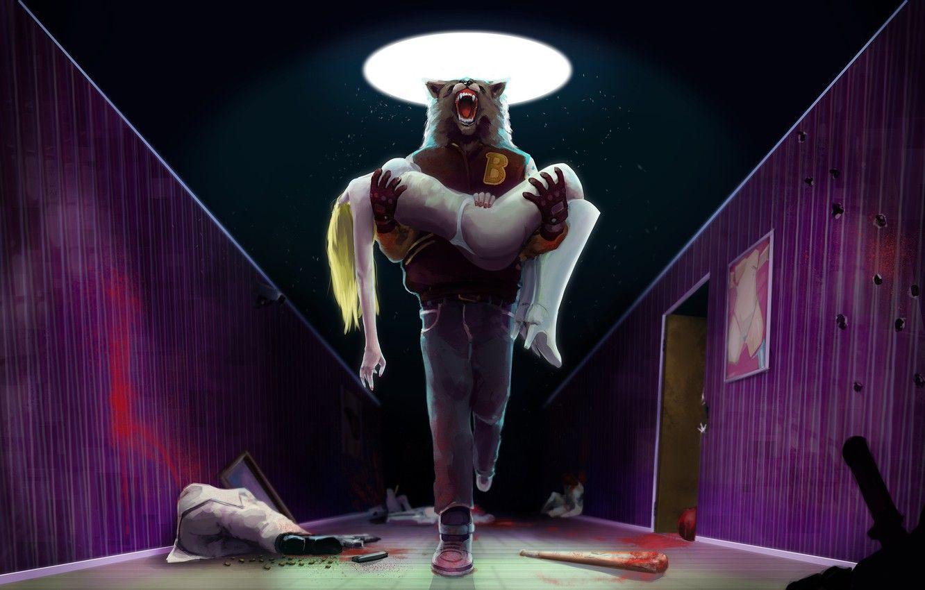 1332x850 Wallpaper Girl, The game, Corridor, Wolf, Art, Miami, Wolf