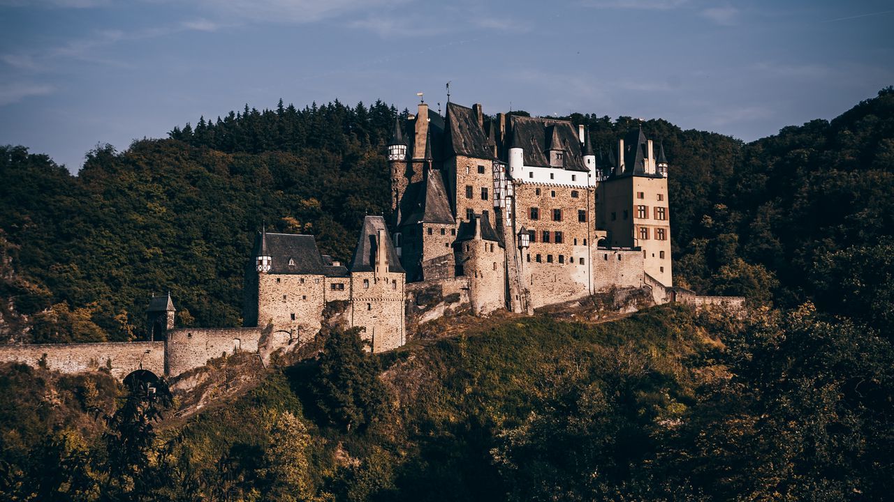 1280x720 Wallpaper castle, forest, architecture, eltz castle, wierschem, germany hd, picture, image