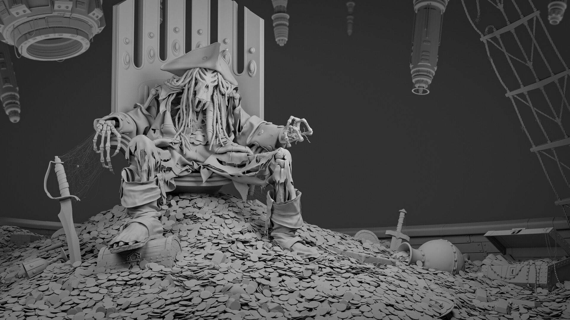 1920x1080 Captain Flint & Environment (Treasure Planet art)