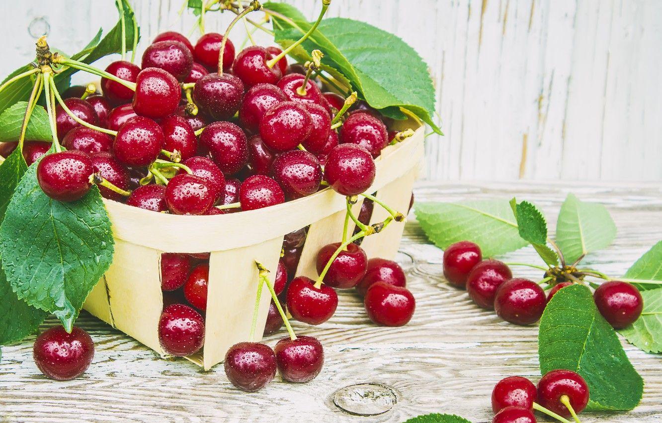 1332x850 Wallpaper cherry, fruit, basket, red image for desktop, section