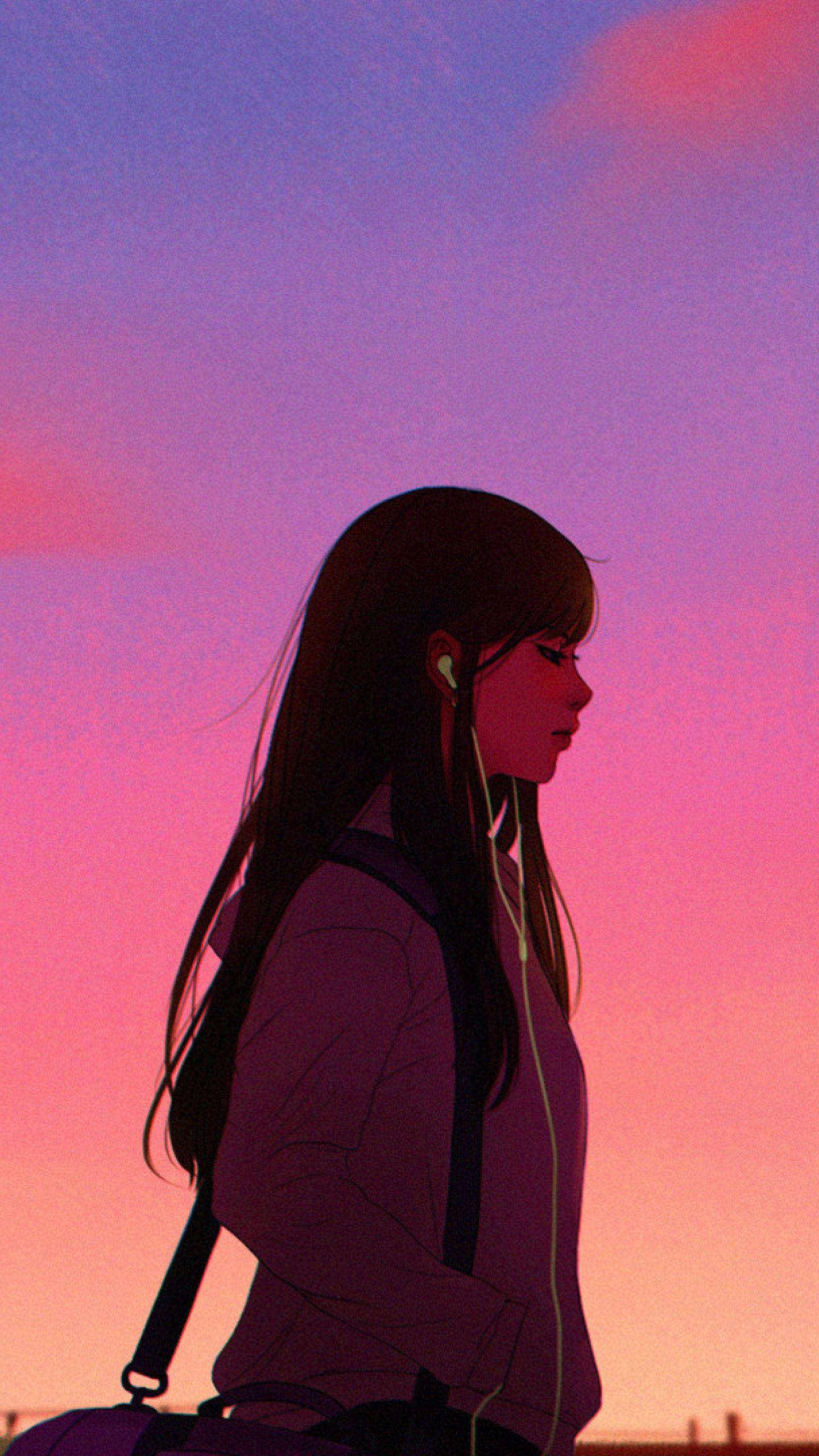 1440x2560 Anime Girl Listening Music Samsung Galaxy S S Google