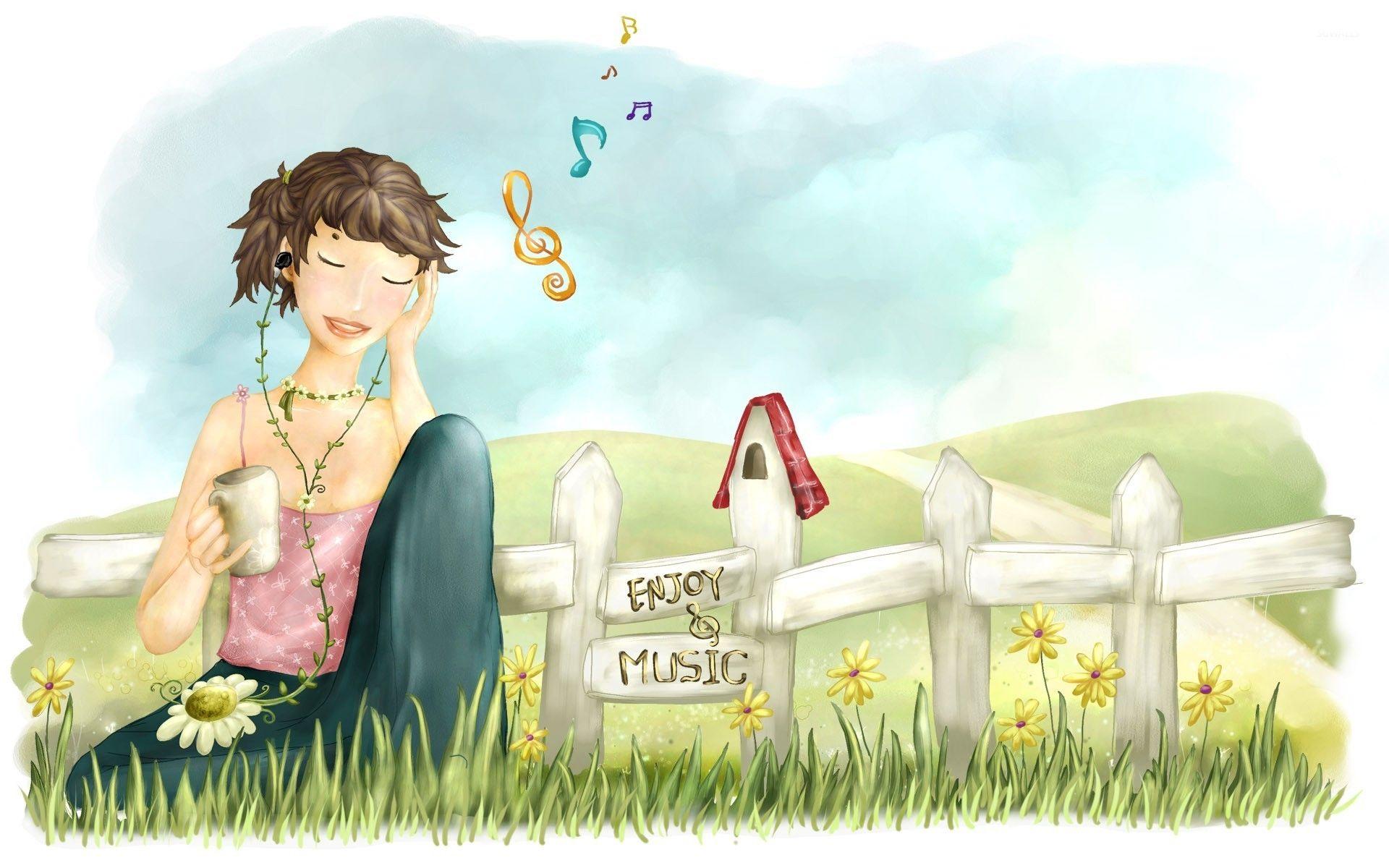 1920x1200 Girl listening to music wallpaper wallpaper