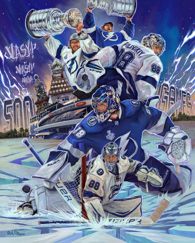 800x1000 It was an honor to create the artwork for last night's Tampa Bay Lightning celebration of their legendary goalie, Andrei Vasilevskiy. Thank you to the creative team at the down in Tampa