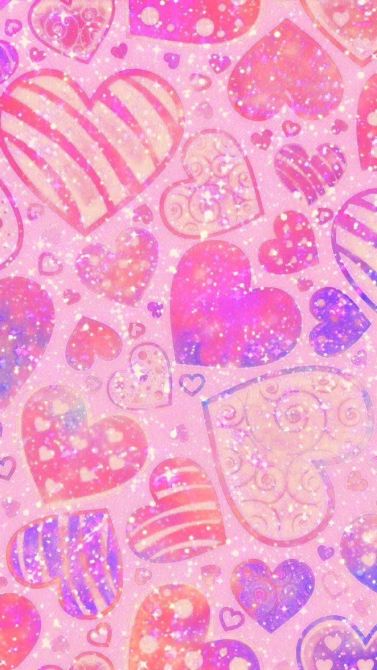 736x1309 Download Y2k Hearts In Pink Glitters Wallpaper