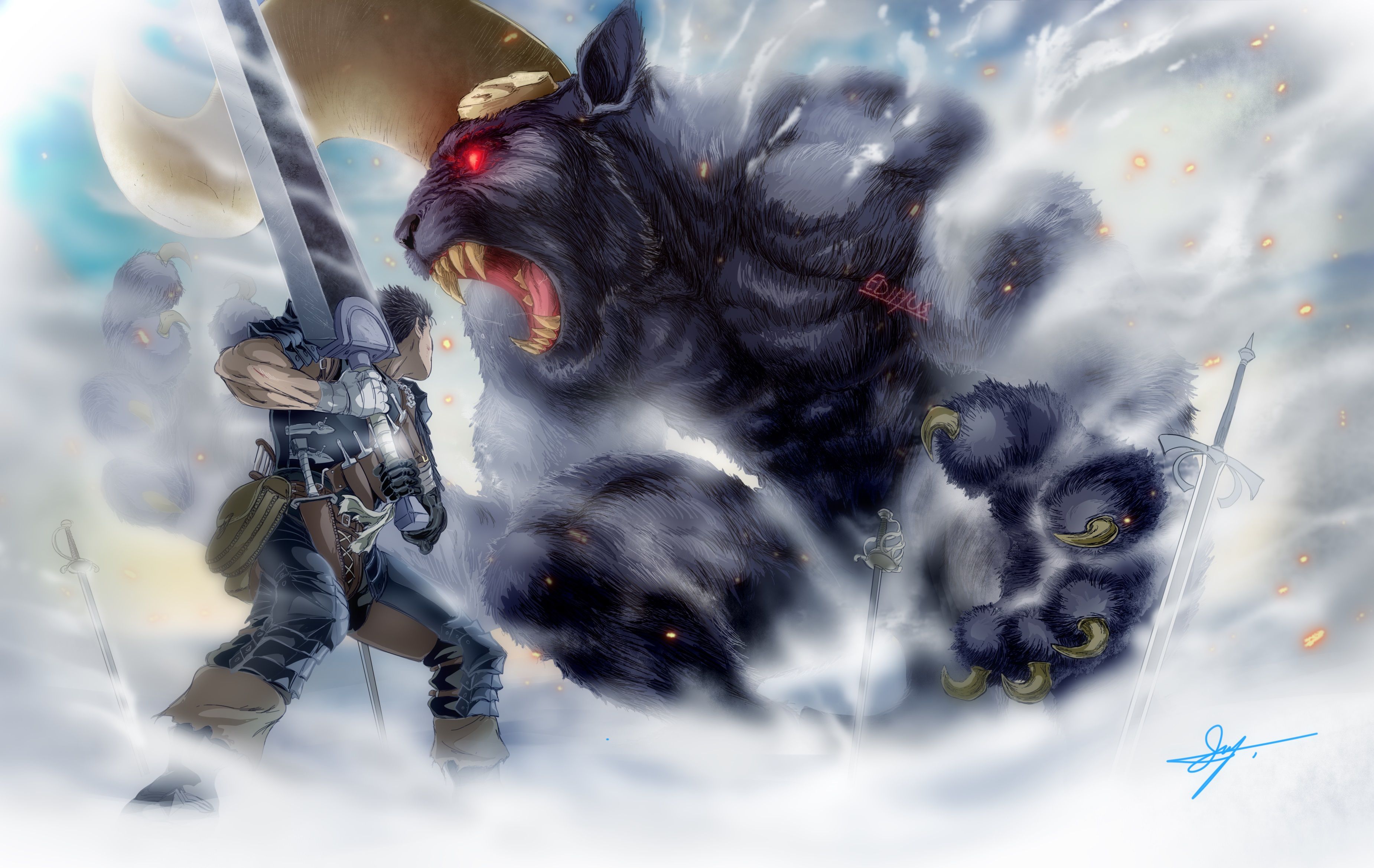 3700x2339 Download Zodd (Berserk) Guts (Berserk) Anime Berserk (2016) HD Wallpaper by Julio César García Leyvax2339