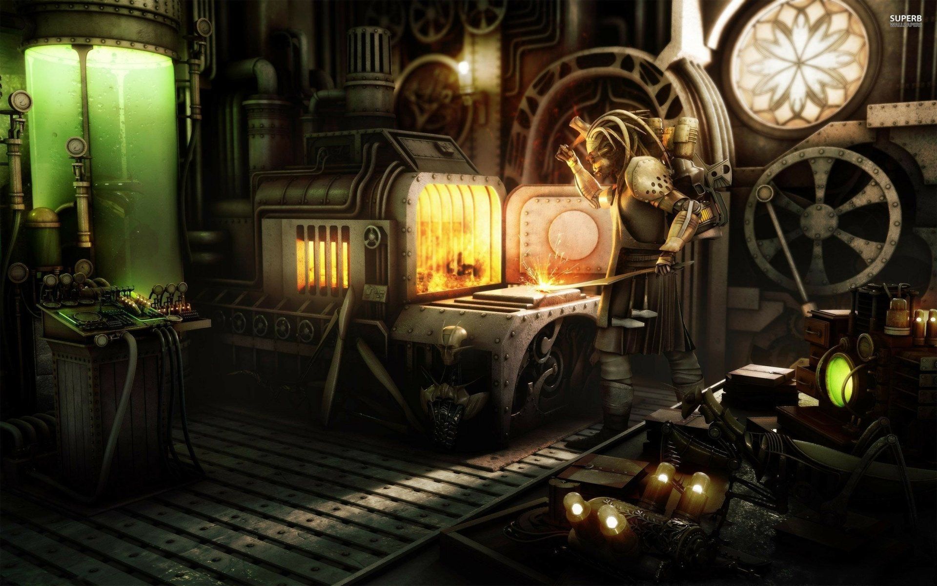 1920x1200 Steampunk Sci Fi Forge: HD Mechanical Fantasyx1600