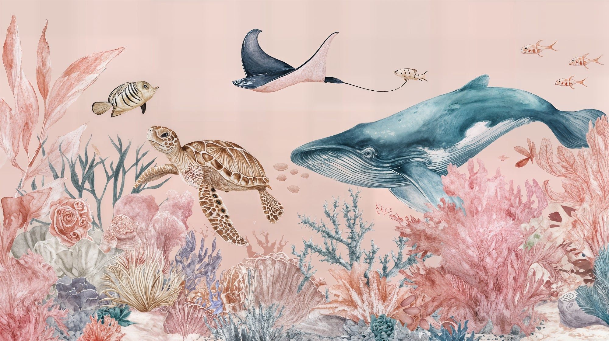 2000x1121 Ocean wallpaper. Pastel underwater world