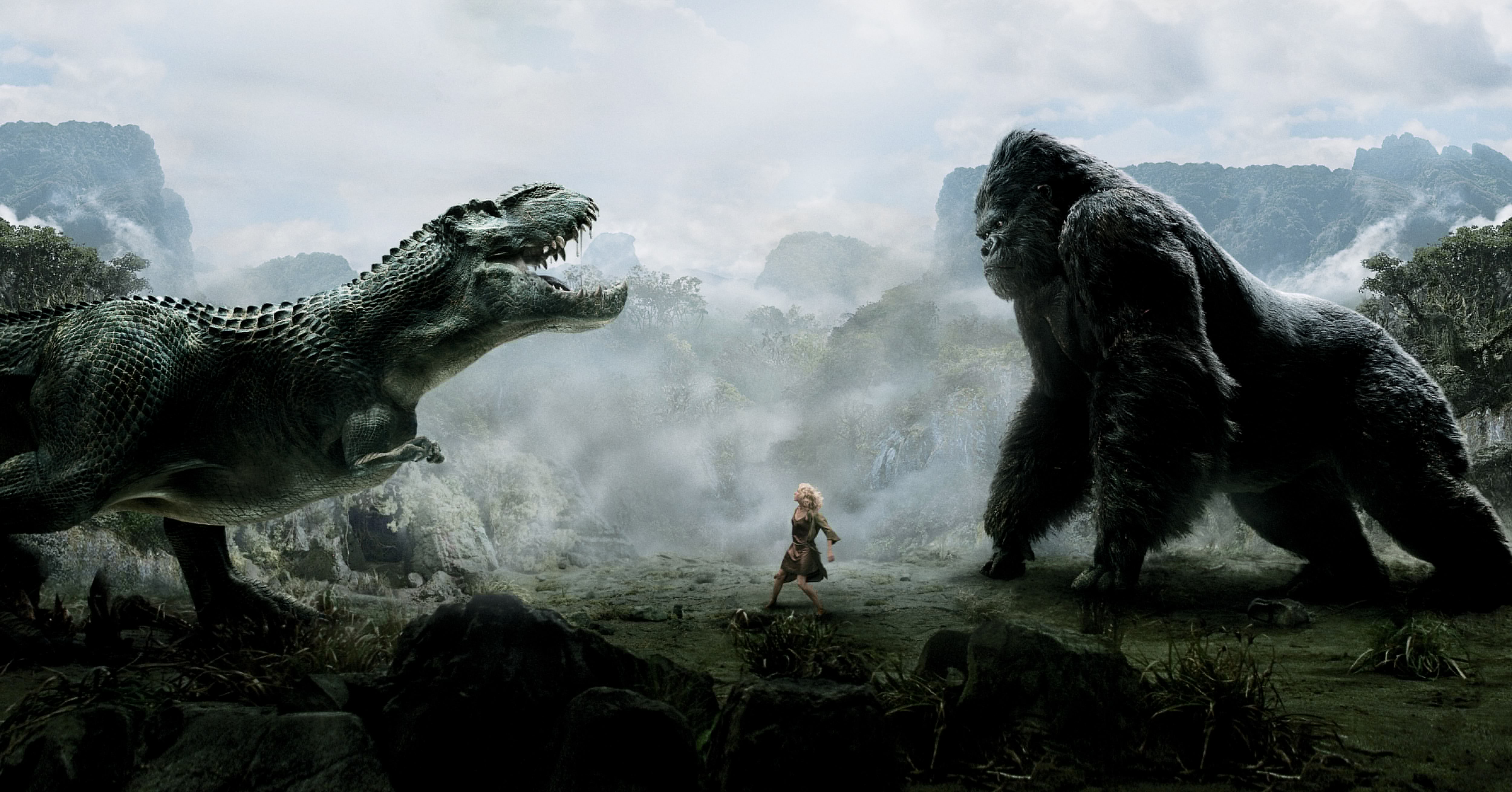 5000x2620 Wallpaper King Kong, sake, girl, Action, monkey, forest, sky, trees for mobile and desktop, section фильмы, resolution 5000x2620