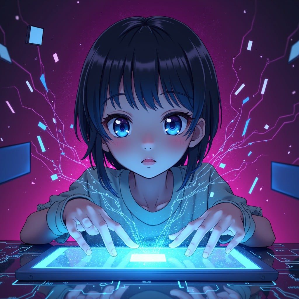 1024x1024 Free Digital Anime Coder Image, Cyberpunk, Digital