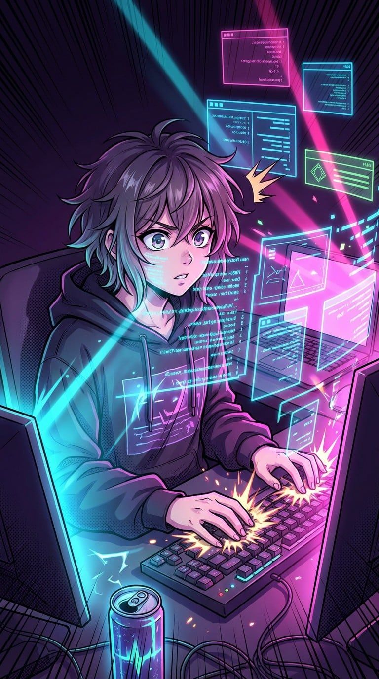 768x1376 Free Cyberpunk Anime Programmer Image, Anime, Cyberpunk