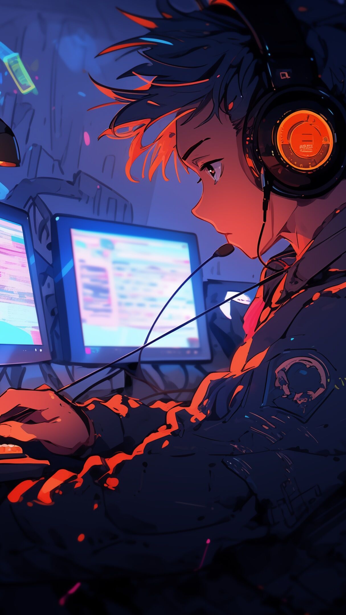 1215x2160 Anime Coder In High Tech Workspace