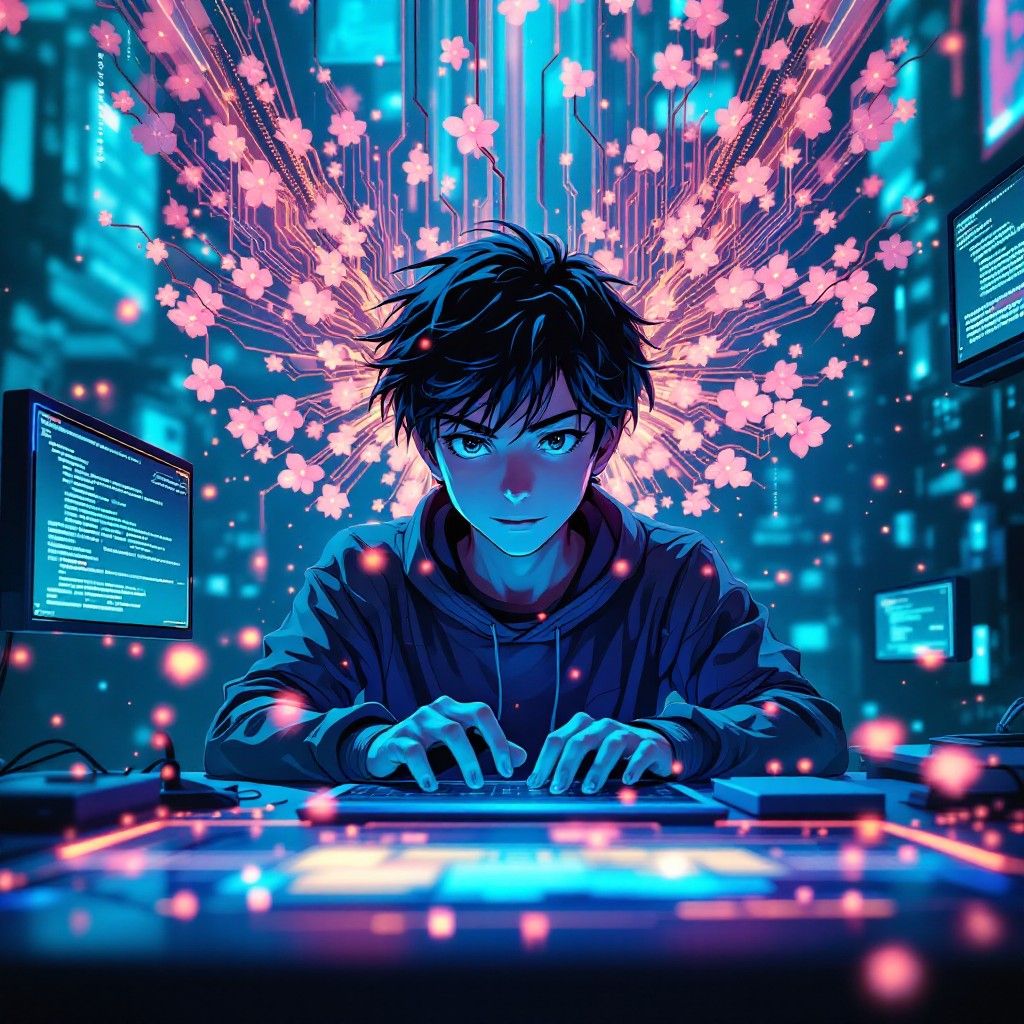 1024x1024 Free Cyberpunk Anime Programmer Image, Anime, Cyberpunk