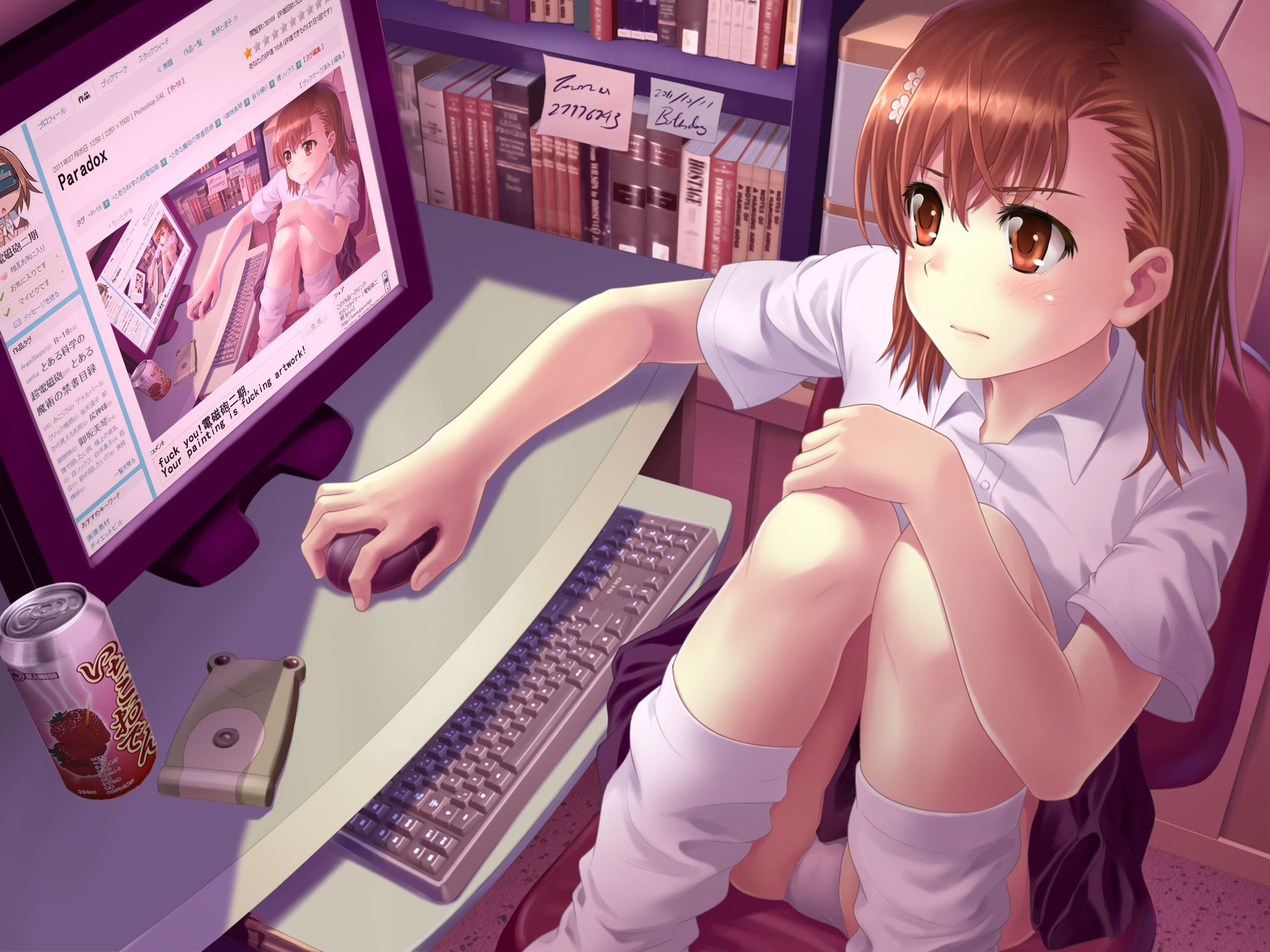 2000x1500 Wallpaper computer, girl, Bank, book, phone, misaka mikoto, index of magic, cell phone for mobile and desktop, section сёнэн, resolution 2000x1500