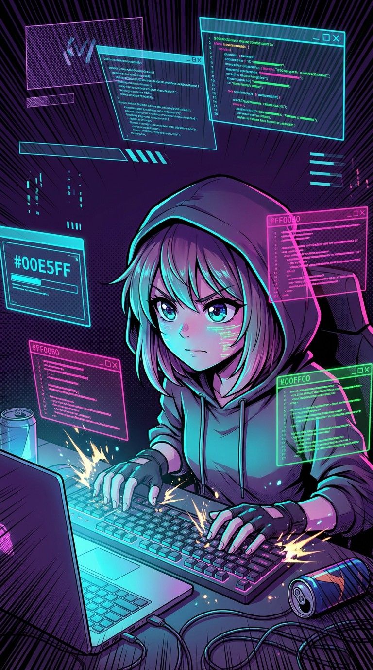768x1376 Free Coding Anime Hero Image, Manga, Programmer