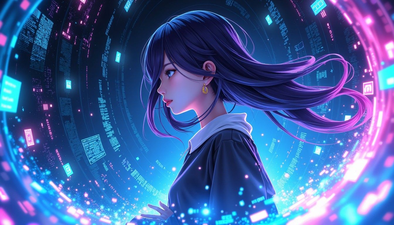 1344x768 Free Digital Anime Coder Image, Cyberpunk, Digital