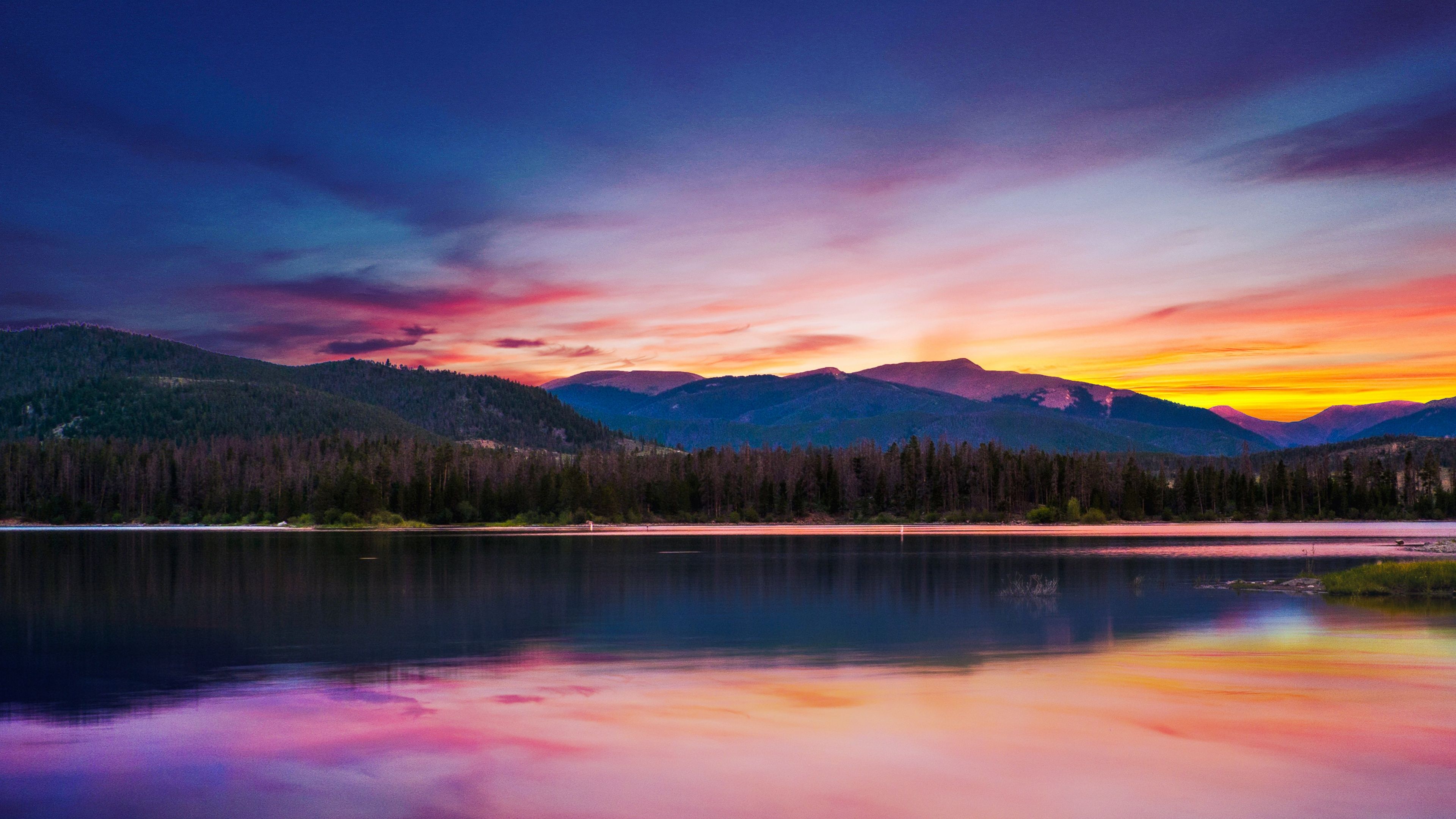 3840x2160 Sunset Wallpaper 4K, Forest, Mountains, River