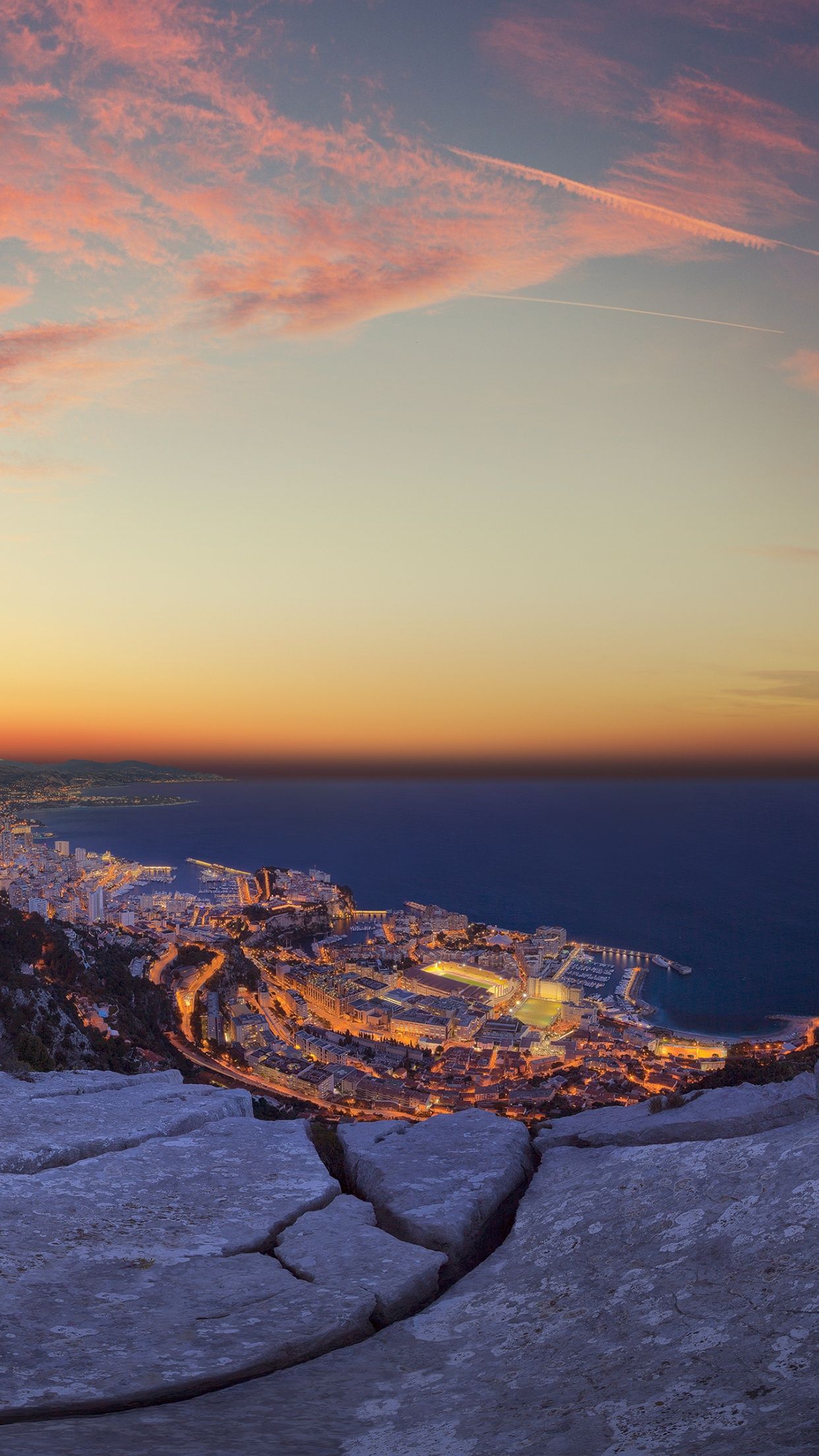 1242x2208 Monaco City Wallpaper 4K, Sunrise, Horizon, Rocks