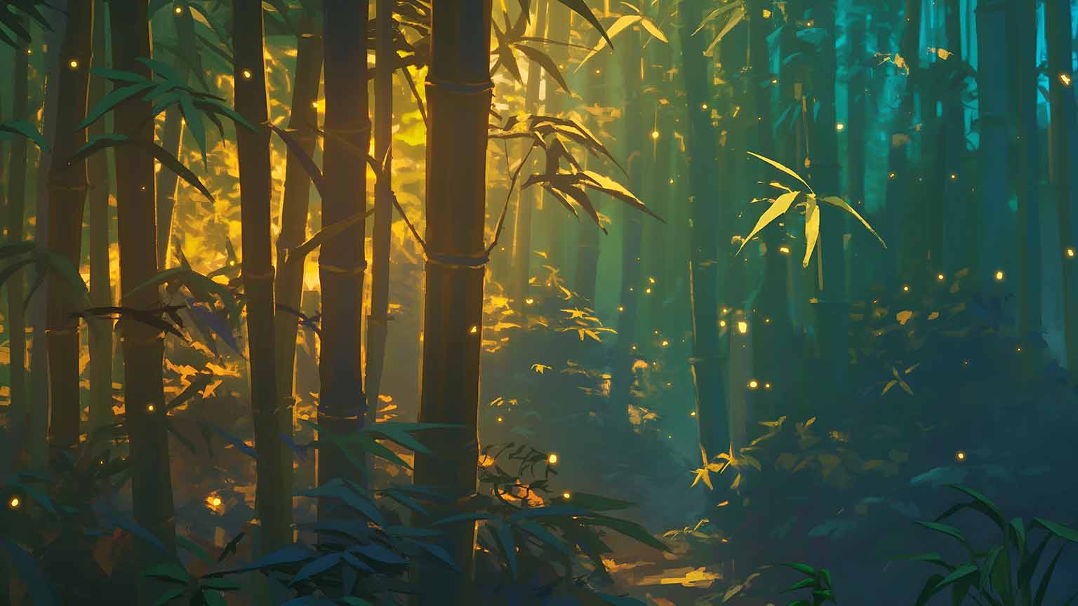 1536x864 Magical Bamboo Forest Desktop Wallpaper 4K