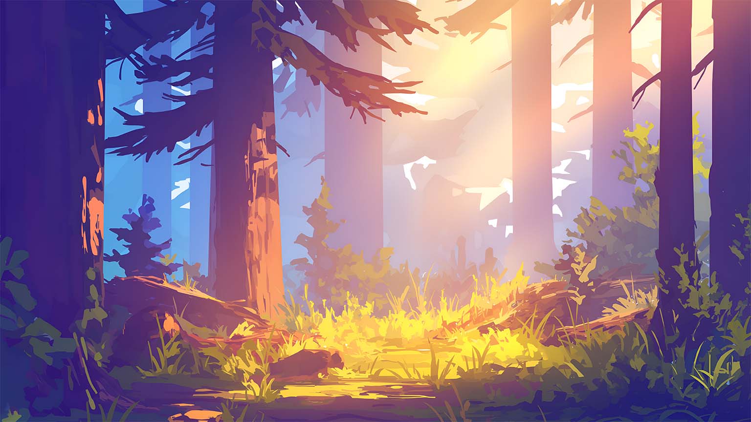 1536x864 Sunlit Forest Path Peaceful Scene Desktop Wallpaper