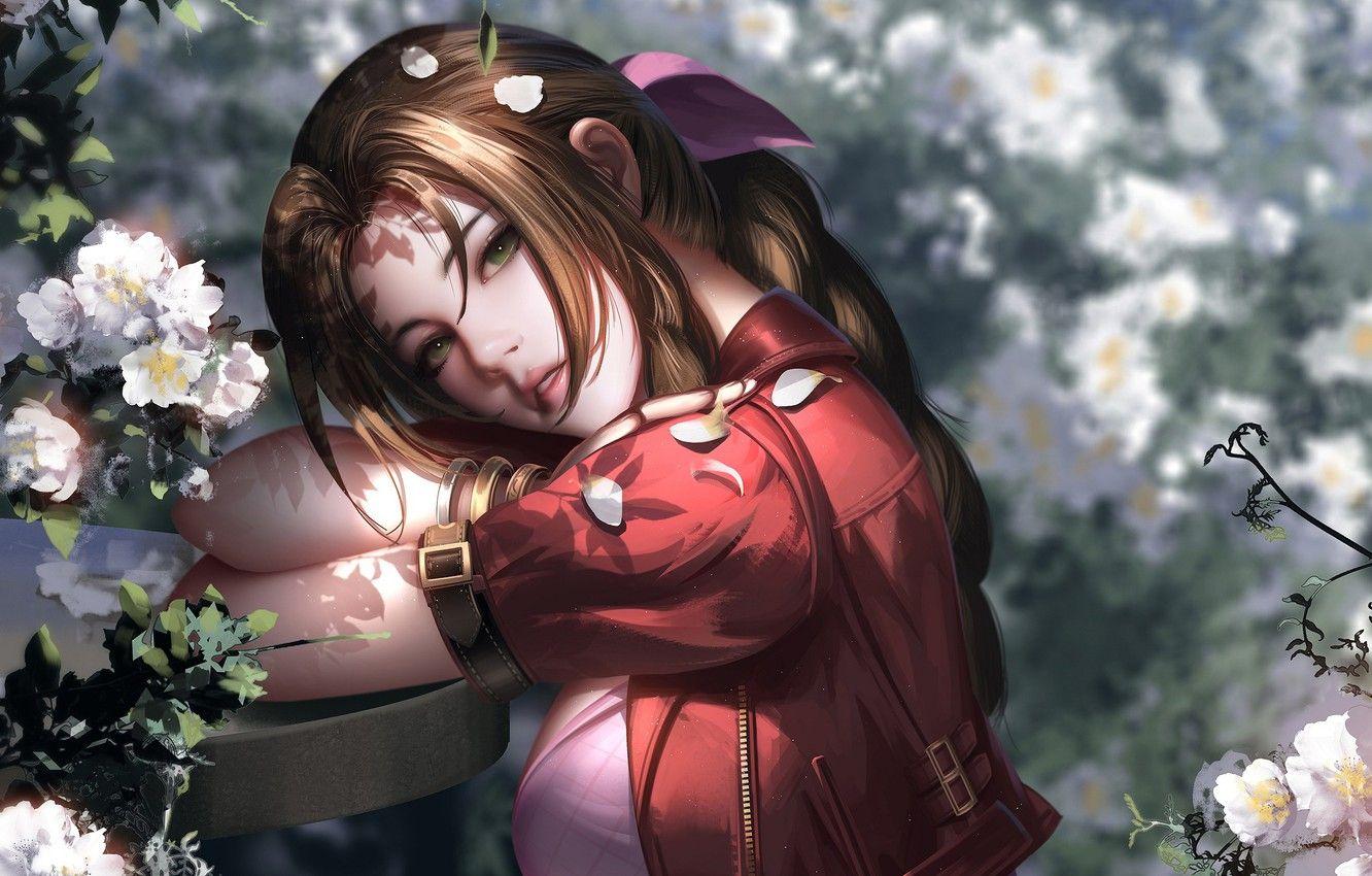 1332x850 Wallpaper girl, flowers, Final Fantasy VII, Aerith Gainsborough, Final Fantasy VII Remake image for desktop, section игры