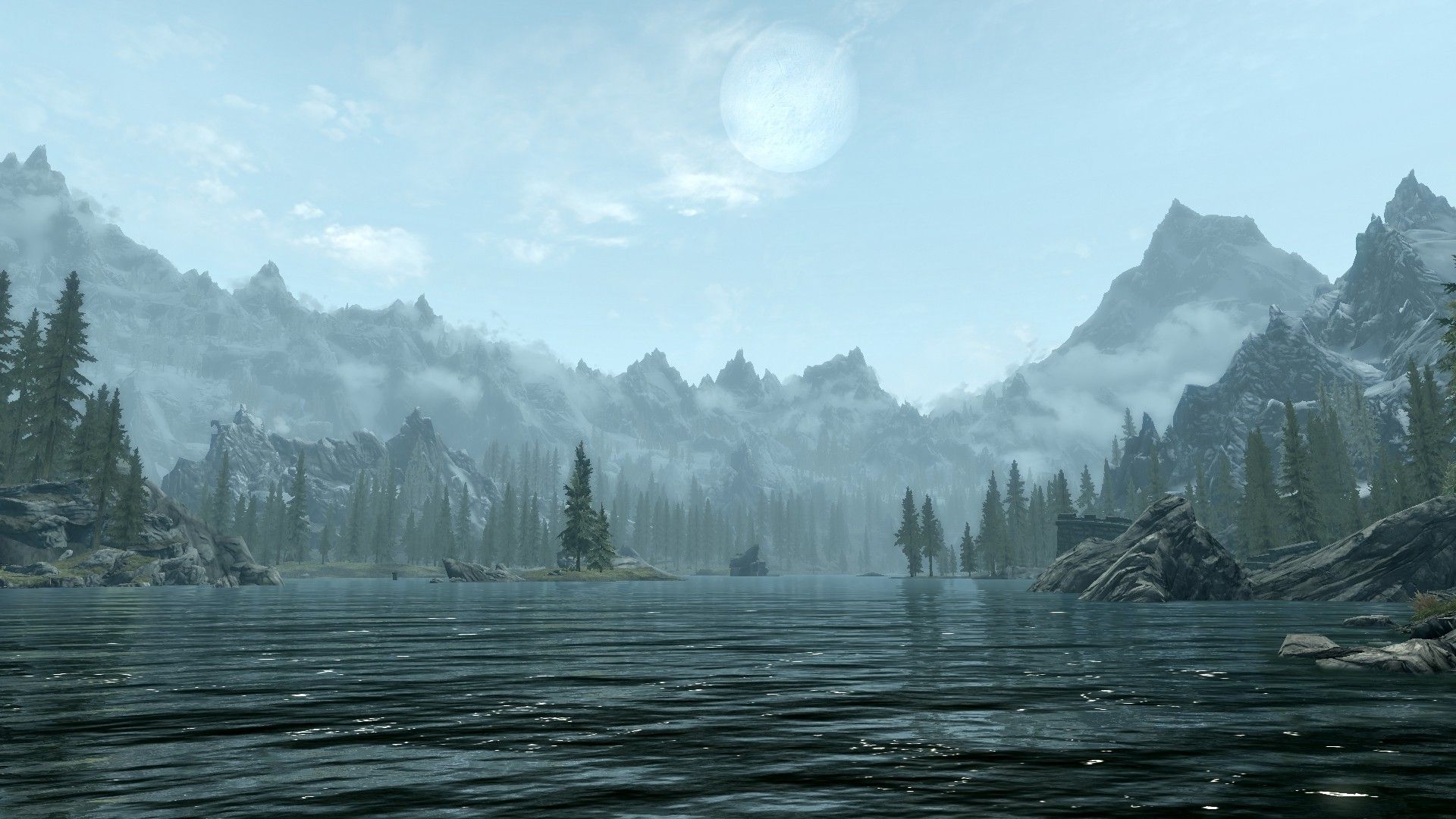 1920x1080 The Elder Scrolls V: Skyrim, Tamriel, Moon, Mountain Wallpaper HD / Desktop and Mobile Background