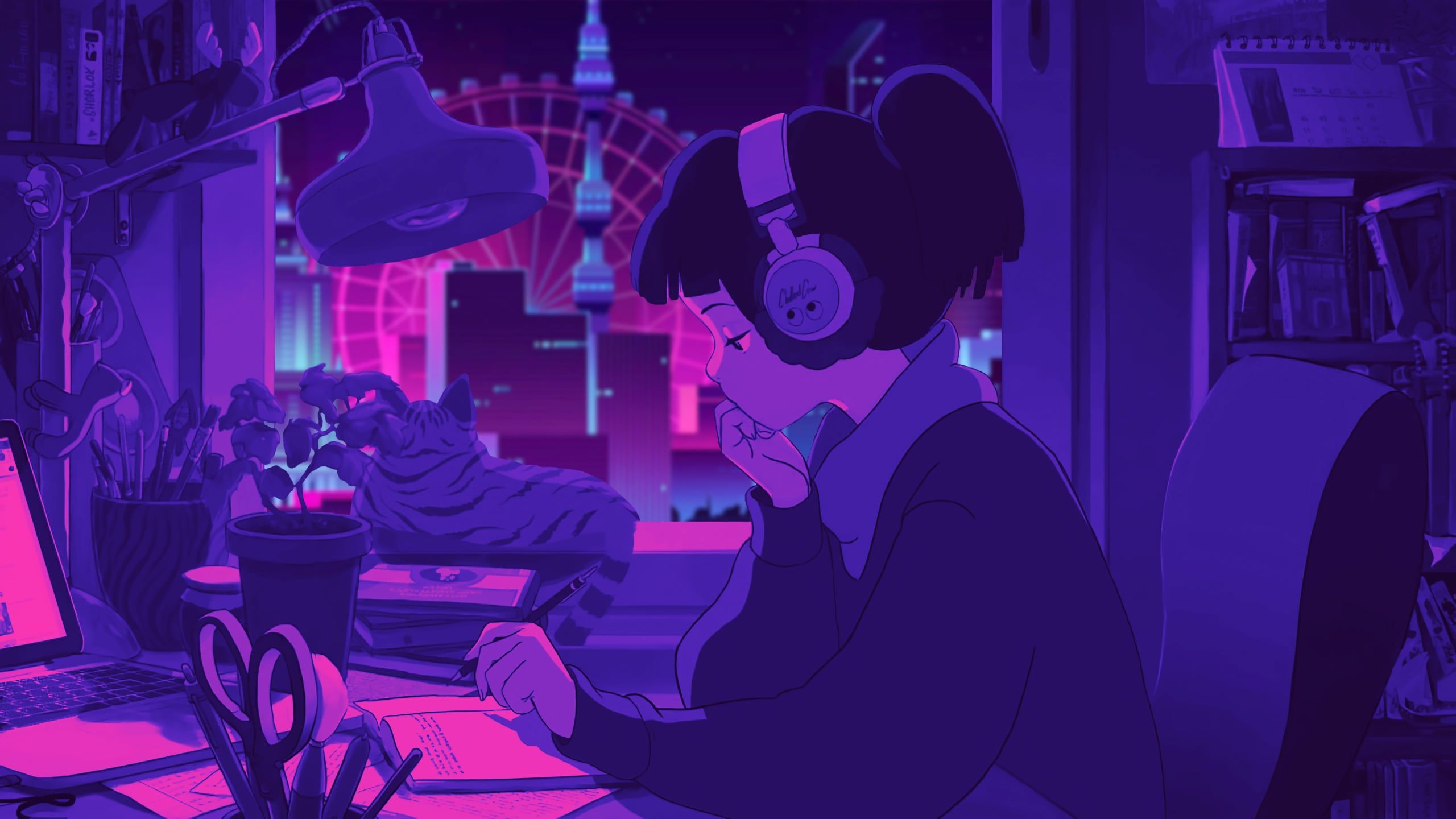 2560x1440 Synthwave Girl (2K Wallpaper)