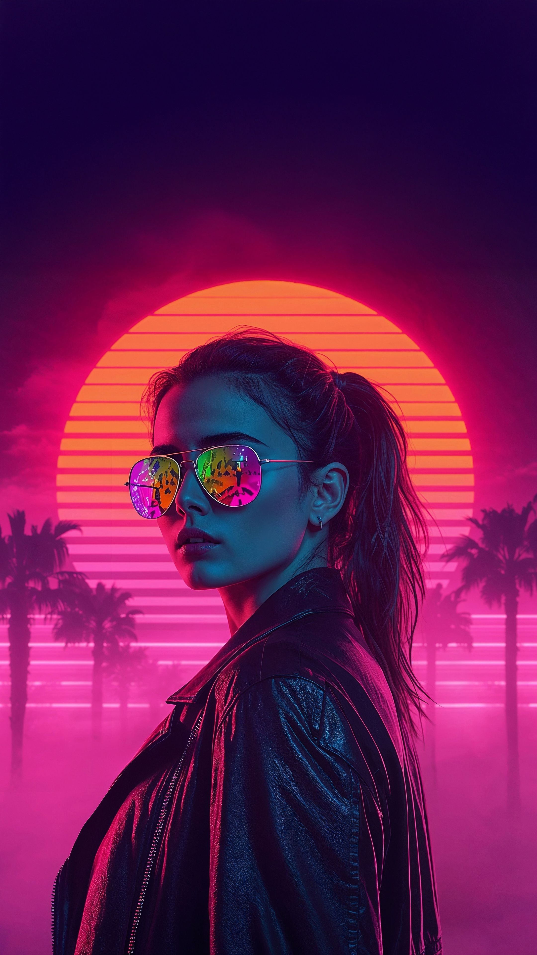 2160x3840 Synthwave Girl In Neon Paradise Sony Xperia X, XZ, Z5 Premium , HD 4k Wallpaper, Image, Background, Photos and Picture