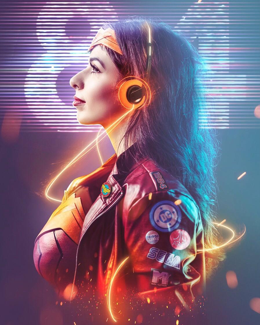 898x1122 FANMADE: Really wanted to create some classic synthwave 80s vibes in my Wonder Woman cosplay ahead of Wonder Woman 84! Was so stoked with how this shot came out. Photo