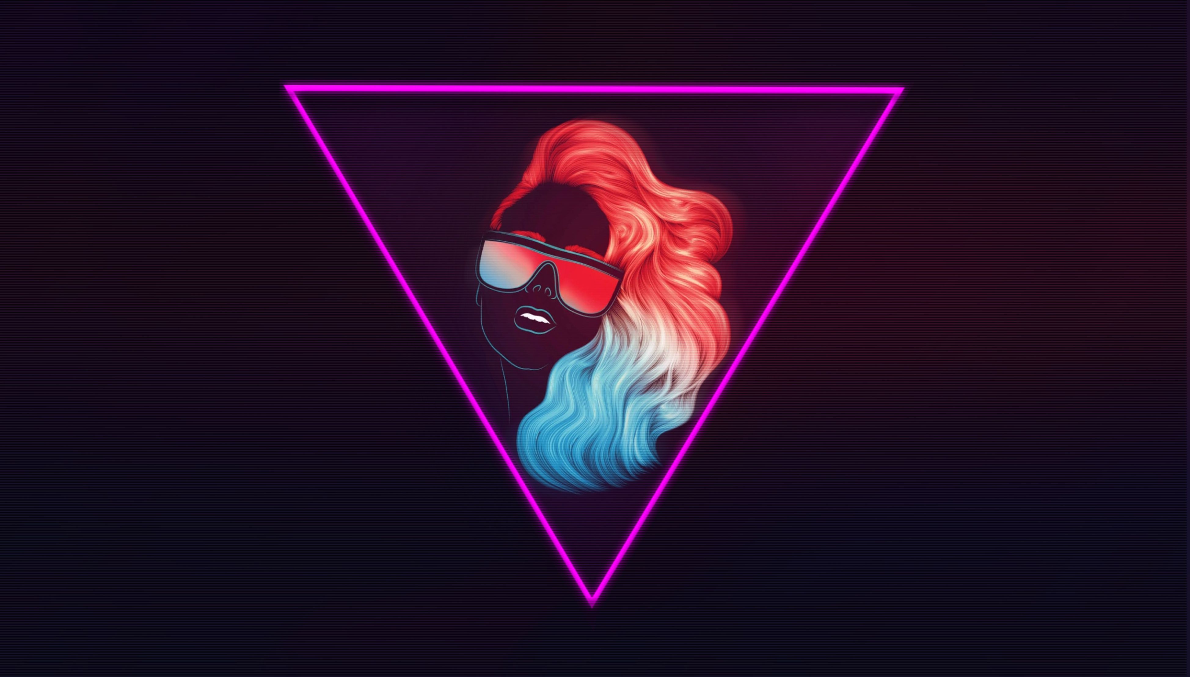 3896x2216 Wallpaper girl, music, background, neon, glasses, 80s, triangle, Neon for mobile and desktop, section минимализм, resolution 3896x2216