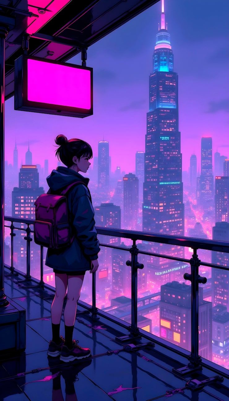 740x1295 Synthwave anime girl manga wallpaper Image