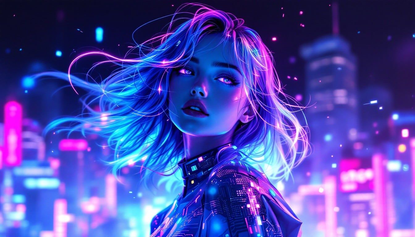 1344x768 Free Neon Dream Girl Image, Neon, Holographic