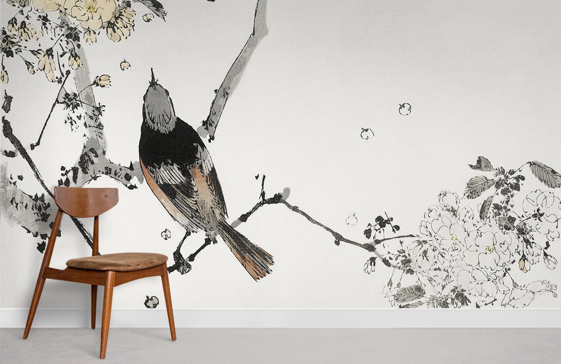 1155x750 Vintage Bird Floral Art Mural Wallpaper