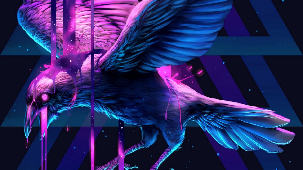 1280x720 Wallpaper raven, bird, art, triangle, paint, fantastic hd, picture, image