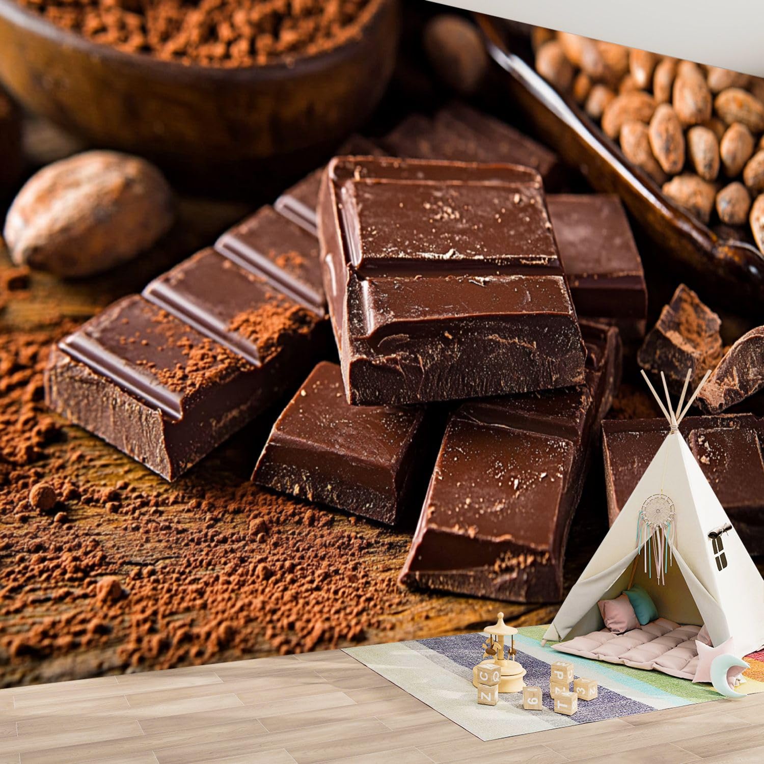 1500x1500 Peel & Stick Wallpaper Bars Chocolate Candy Sweet Dessert Food Wooden Removable Canvas Wall Mural Waterproof Large Self Adhesive Wall Decals Modern Home Decor 100 x 144 : Tools & Home