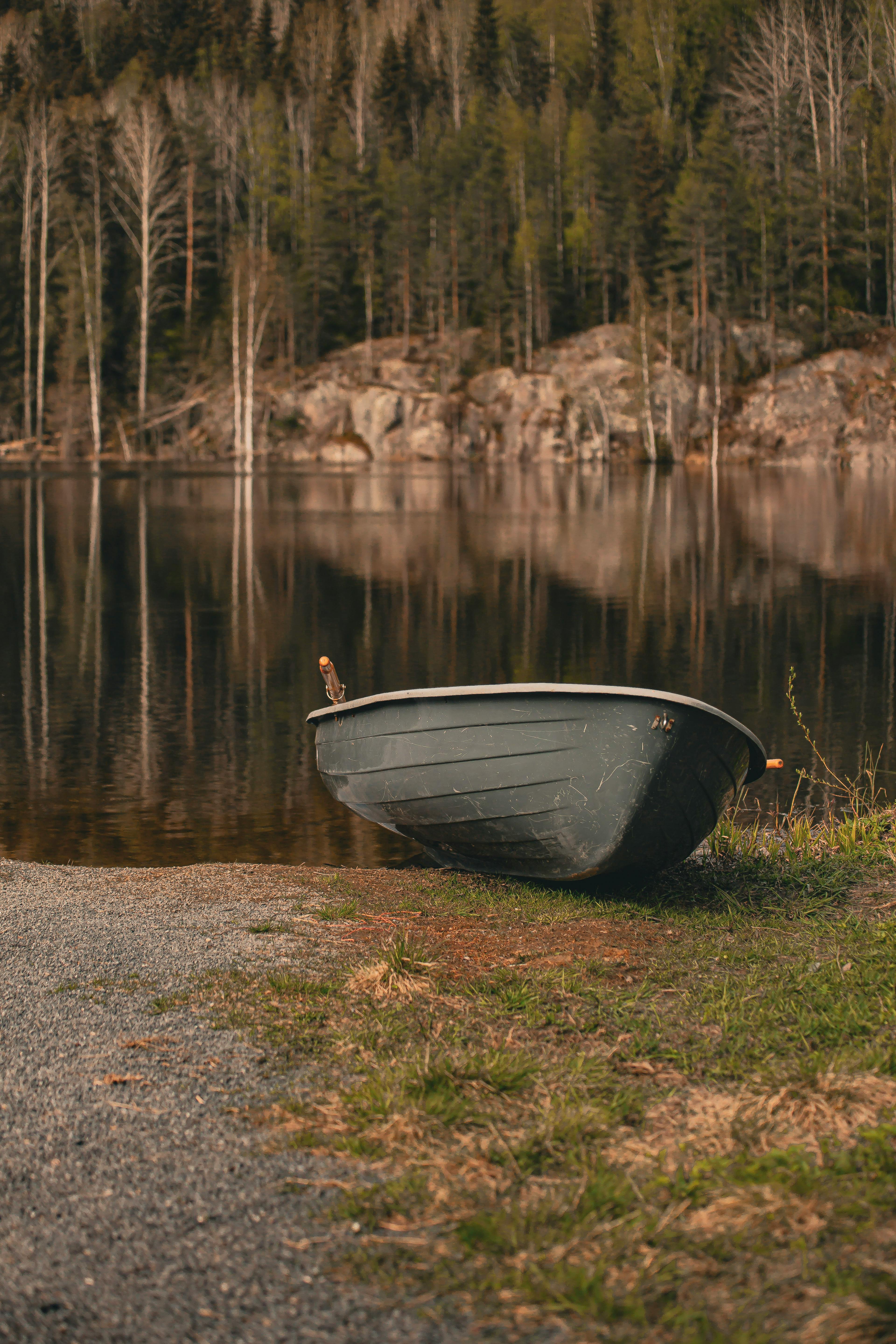 3840x5760 Rowboat on a River Bank in a Mountain Forest Landscape · Free