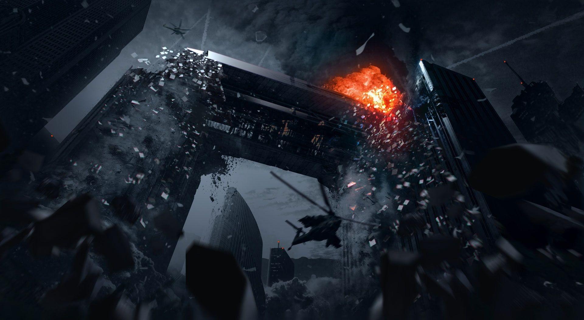 1920x1053 COD Ghost Freefall, destructive building wallpaper, Games, Call Of