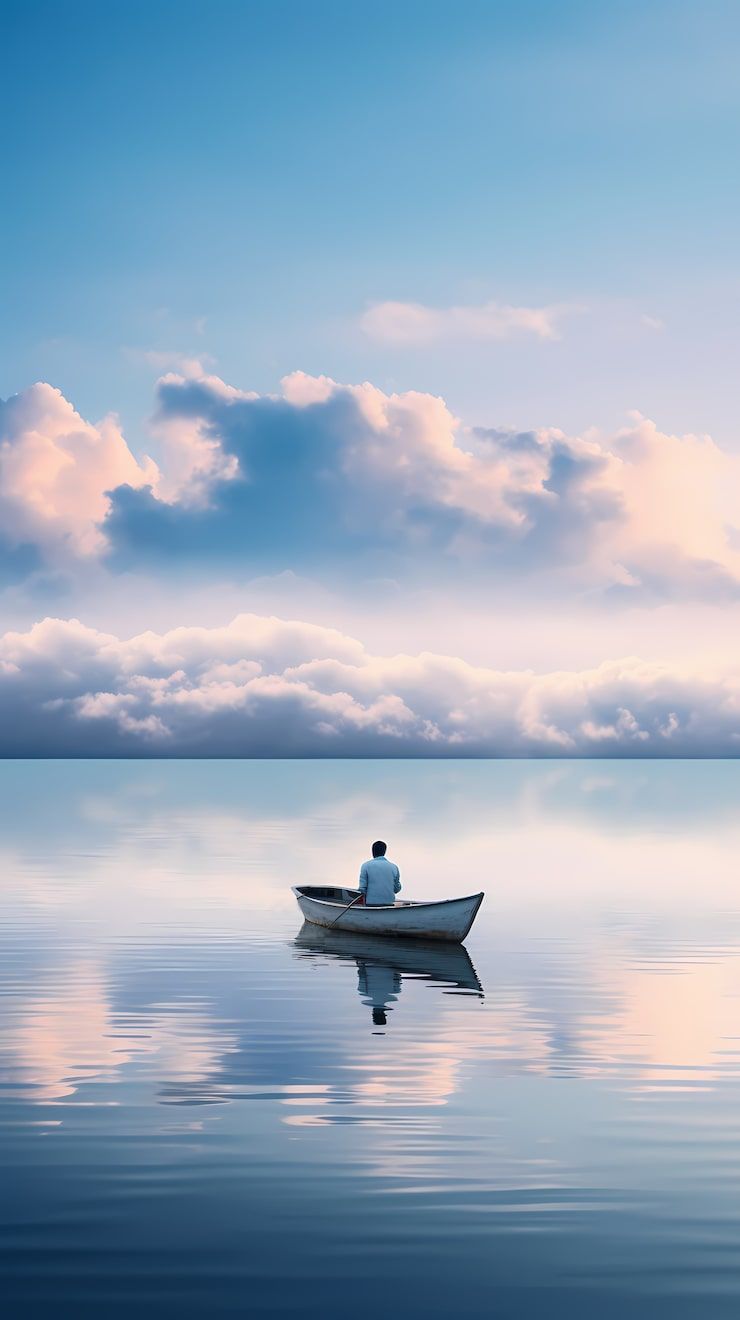 740x1320 Rowboat on calm lake Image