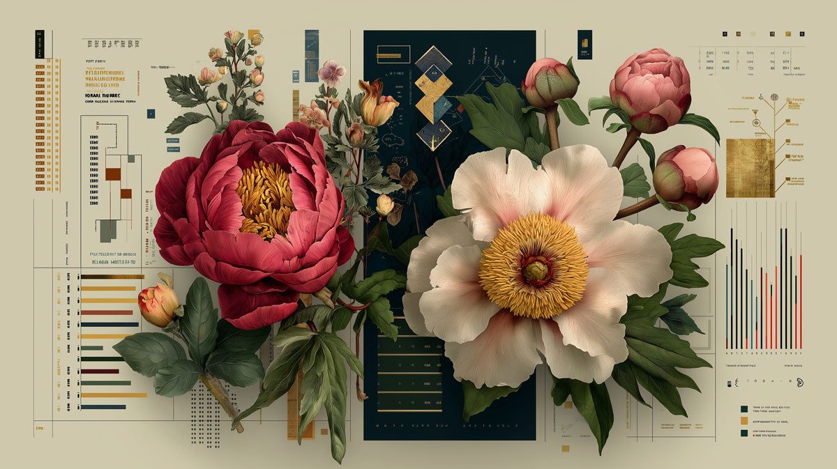 1200x673 Vintage Peony Botanical Chart Mural Wallpaper. Scientific Floral Illustration, Antique Beige